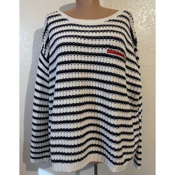 Tommy Hilfiger Women's Cable Knit Sweater Pullover Pocket White Navy XL - Picture 9 of 14